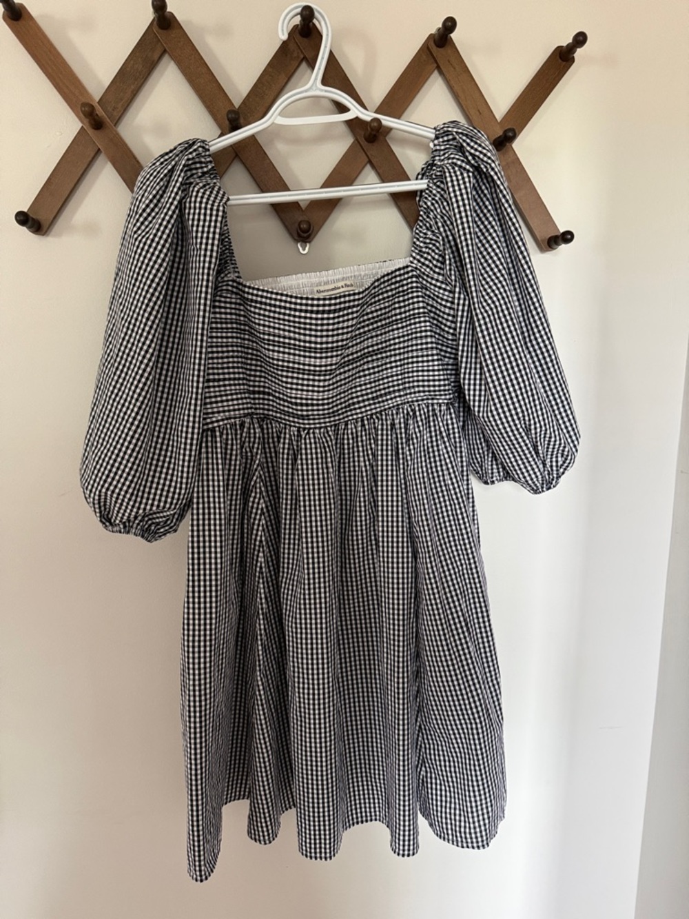 Abercrombie & Fitch Black and White Gingham Mini Dress, Large Tall